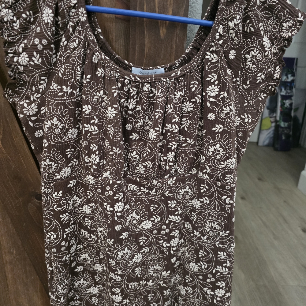 Dress Barn Brown and Cream Floral Print Blouse
